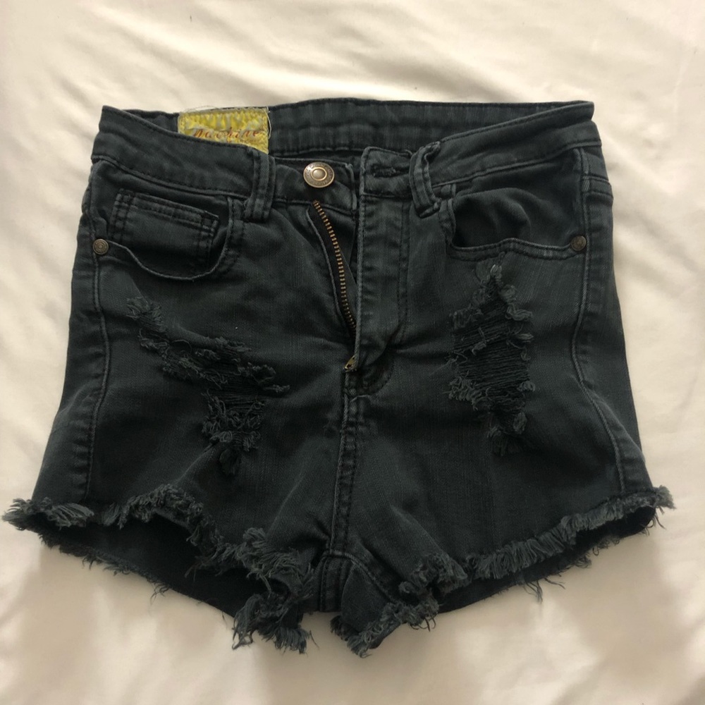 High-Waisted Frayed Denim Shorts